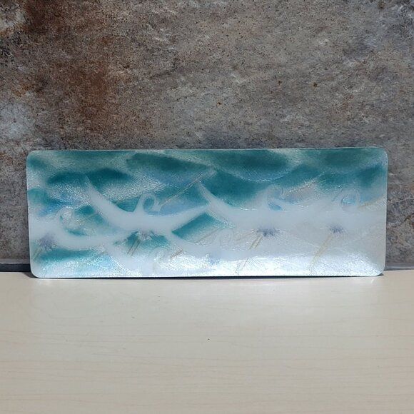 Vintage Enamel Rectangular Dish With Wave and Crane Motifs - Picture 8 of 8